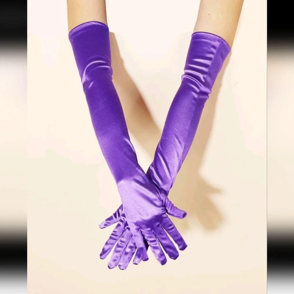 Boutique Pair of Women's Purple Elbow Length Satin Gloves 💜